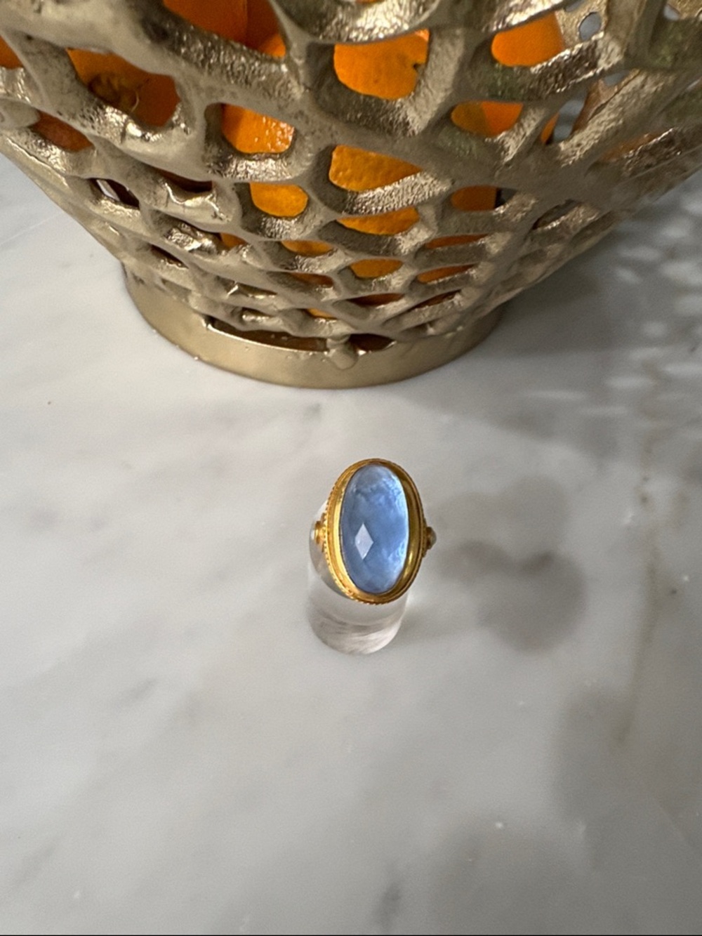 Julie Vos Cannes Ring in Chalcedony Blue Size 7-8.